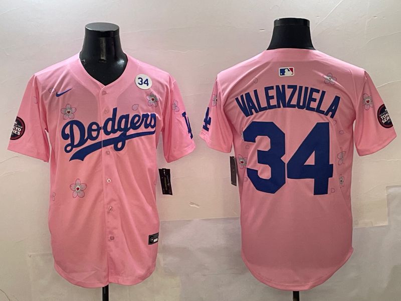 Men Los Angeles Dodgers #34 Valenzuela Pink Sakura Edition 2025 Nike MLB Jersey style 8->los angeles dodgers->MLB Jersey